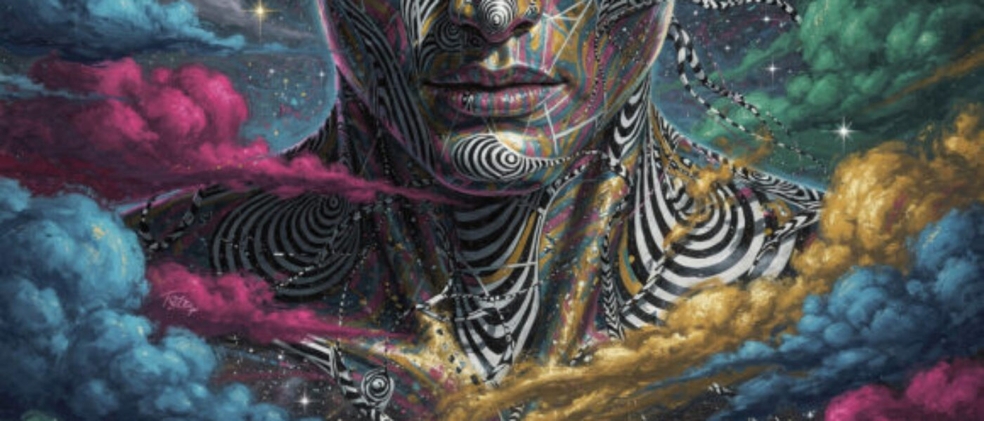 FLUX_2 Max - Abstract celestial being_ silhouette defined by op-art patterns and shifting iridescent